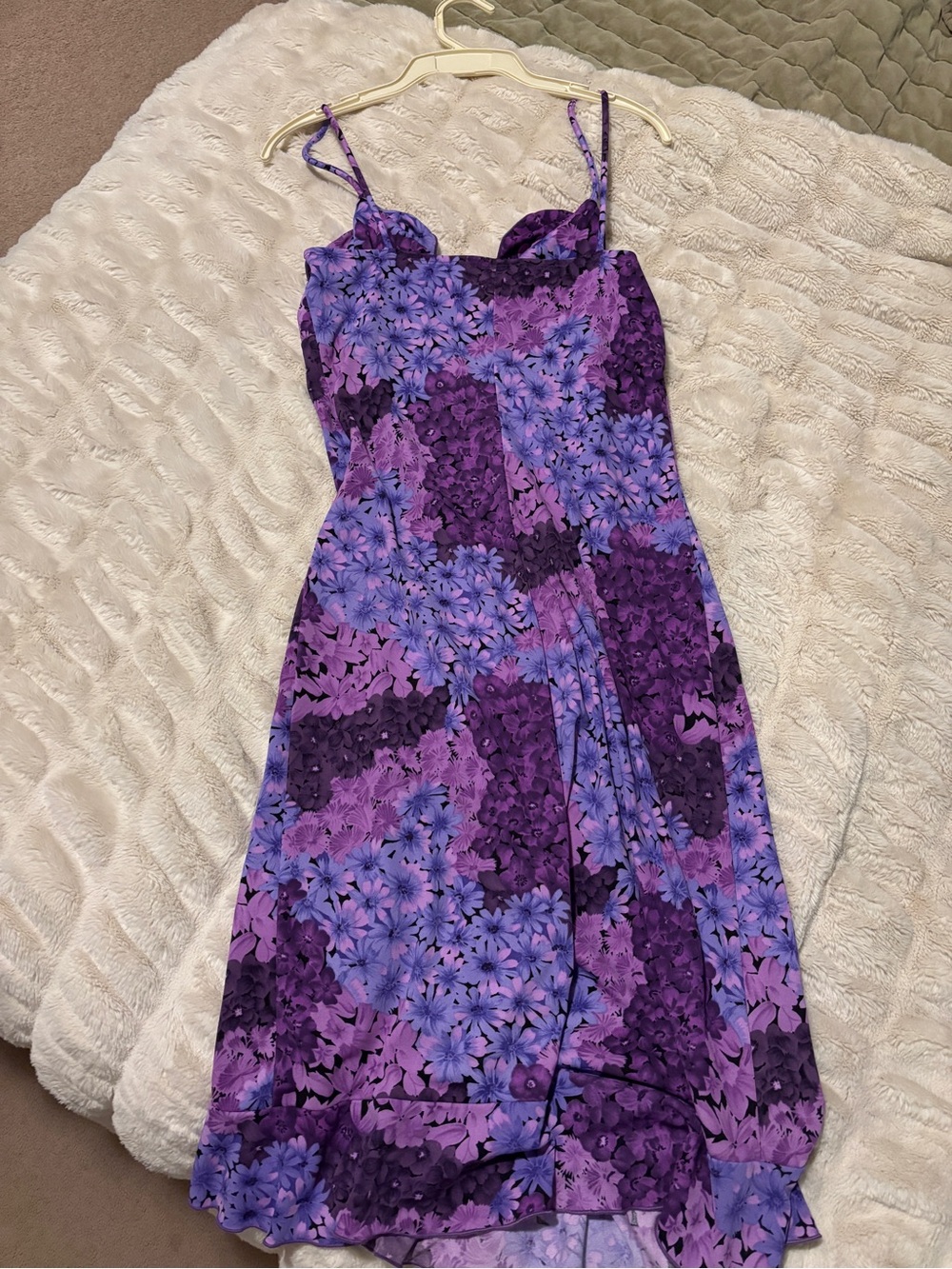 Vintage 90’s Midi Dress Purple Floral Ruffle V-Neck Spaghetti Strap Medium - Picture 3 of 4